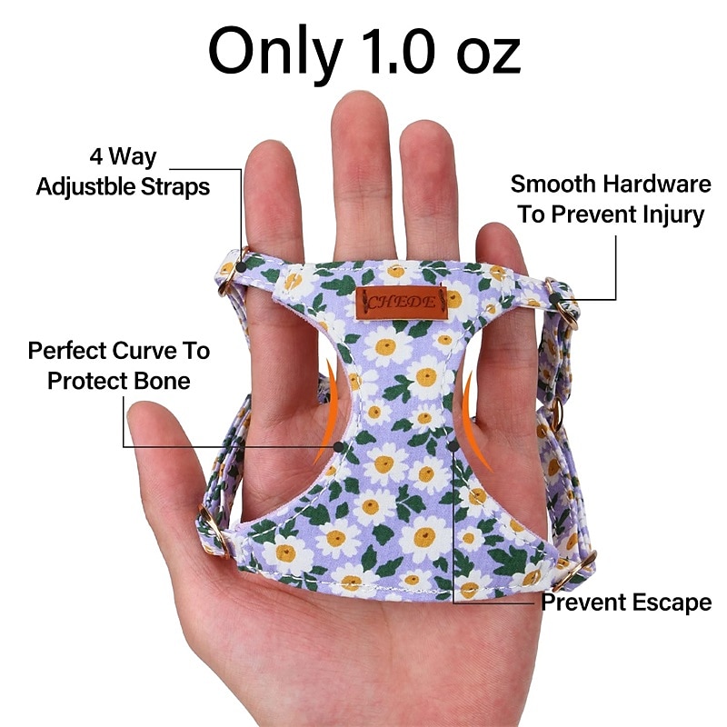 No Pull Floral Pattern Dog Harness- Lightweight and Soft Dog Harness Adjustable Small Dog Harness and Leash Set with Dog Leash Suitable for Puppy Small and Medium-Sized Dog2