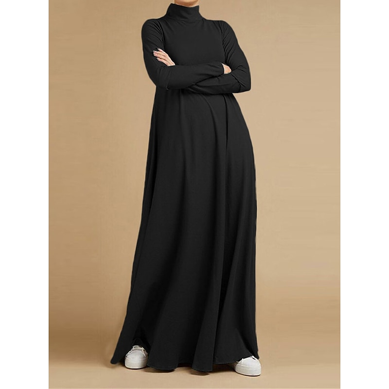 Women's Long Dress Maxi Dress Black Dress Casual Dress Winter Dress Cocktail Dress Fashion Basic Classic Outdoor Vacation Daily Loose Fit Long Sleeve Stand Collar Black Pink Blue Brown Fall Winter2