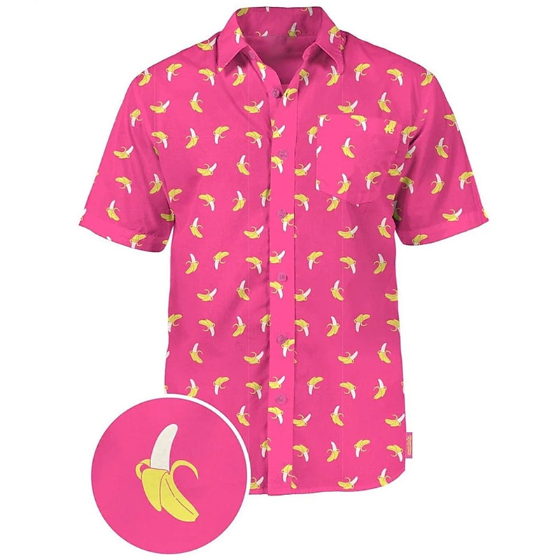 Men's Fruit Banana Shirt Summer Hawaiian Shirt Aloha Shirt Short Sleeves Shirt Turndown Fashion Designer Casual Outdoor Street Casual White Pink Blue 3D Print S M L4