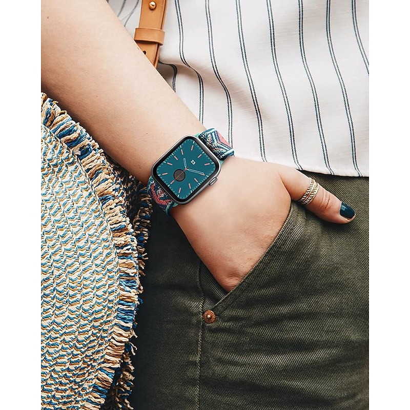 Nylon Elastic Adjustable Strap for Watch series Ultra/Ultra 2 49mm 9 8 7 6 se 5 4 3 2 1 Sport breathable bracelet for Smart watch band 45mm 44mm 40mm 44mm 42mm 38mm4