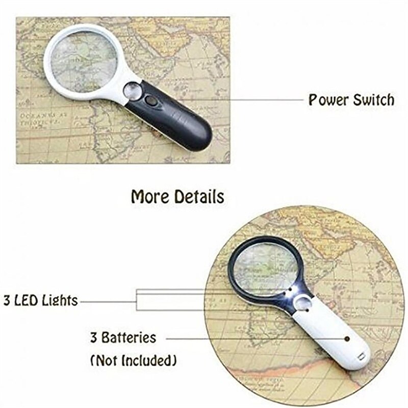 New Upgrade 3X 45X Handheld Magnifier 3 LED Light Reading Magnifying Glass Jewelry Repair Tool Jewellery Loupe 10