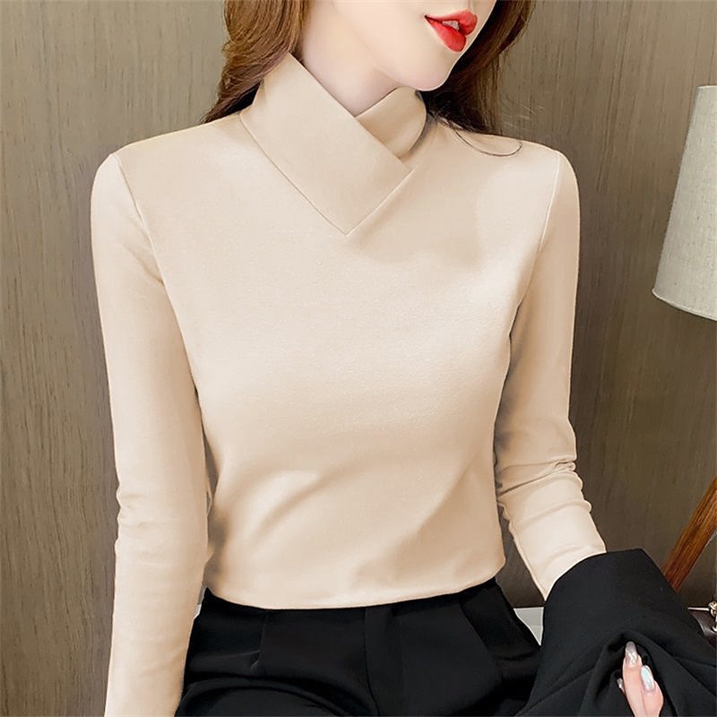 Women's Shirt Blouse Fashion Long Sleeve Regular Tops V Neck Casual Black White Pink Blue Green Spring &  Fall Fall & Winter4
