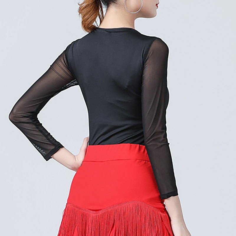 Latin Dance Ballroom Dance Leotard / Onesie Pure Color Splicing Tulle Women's Performance Training Long Sleeve High Spandex4