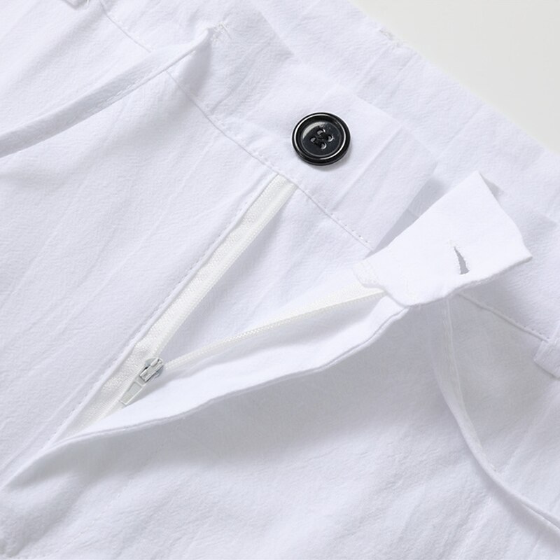 Men's Linen Pants Trousers Summer Pants Beach Pants Drawstring Side Button Straight Leg Plain Comfort Breathable Ankle-Length Casual Daily Holiday Fashion Classic Style Black White4