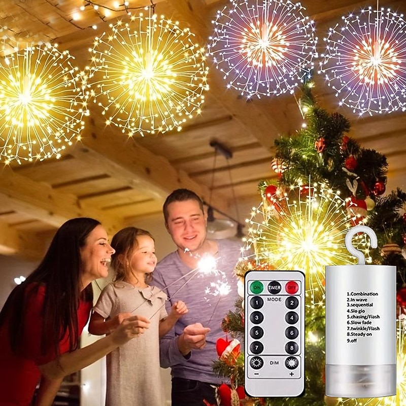 1 Pc 200 LED Colorful Waterproof Firework Light Hanging for Outdoor Yard, Garden, Christmas, Festive Party Decoration, LED Lights, Halloween & Christmas Decorations2