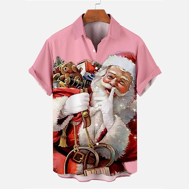Christmas Men's Santa Claus Printed Shirts Santa Claus Casual Outdoor Street Fall Turndown Short Sleeve Black White Pink S M L Shirt3
