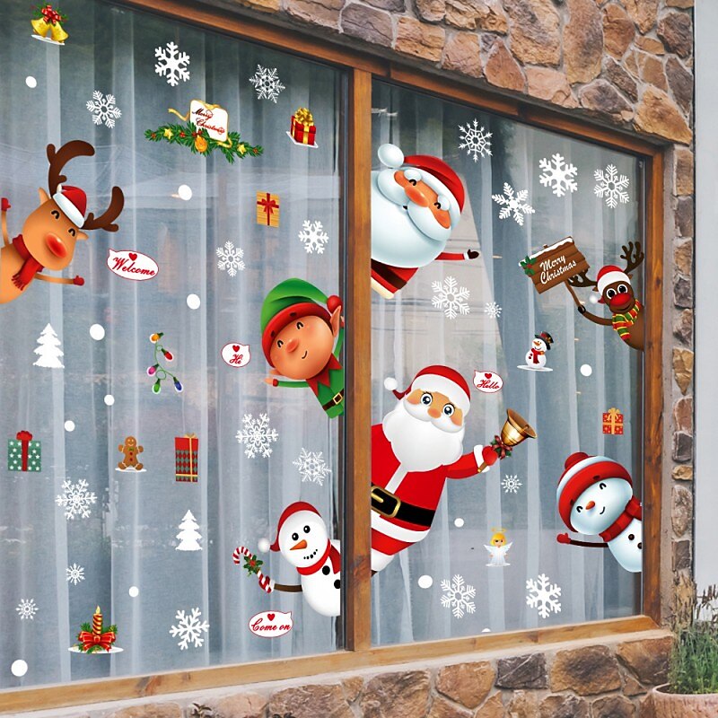 Christmas Stickers Santa Claus Snowman Glass Stickers Window Decoration Snowflake Elk Window Stickers Double-Sided Effect Decoration3