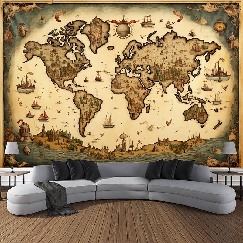 International Map Vintage Hanging Tapestry Wall Art Large Tapestry Mural Decor Photograph Backdrop Blanket Curtain Home Bedroom Living Room Decoration2