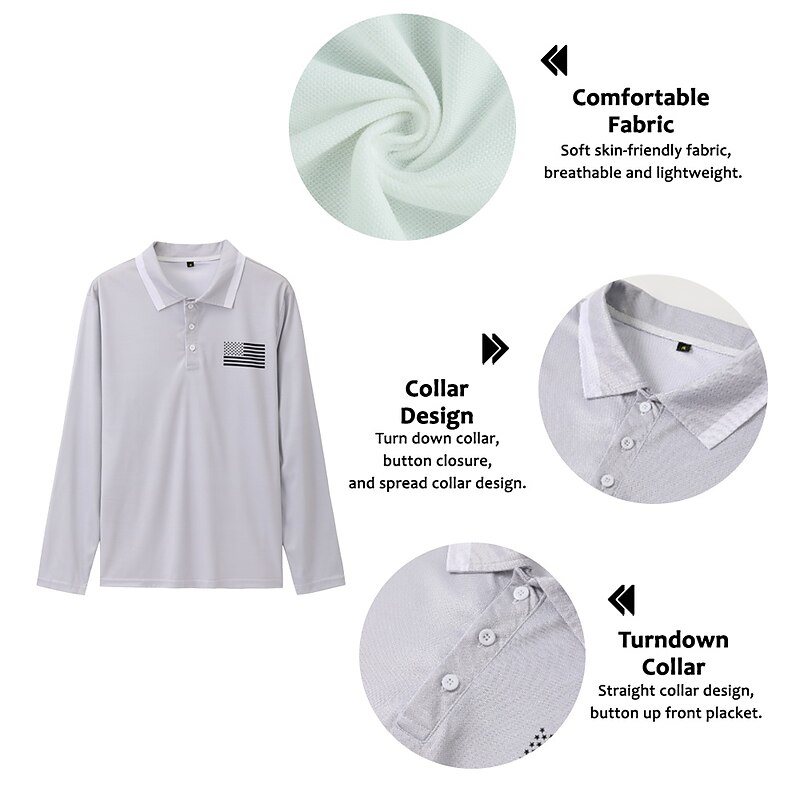 Men's American Flag Veterans Golf Shirt Long Sleeve Polo Shirts Collared Shirts Casual Vacation Wear Party Outfits 3D Print Buttons Fall & Winter Black Pink Green2