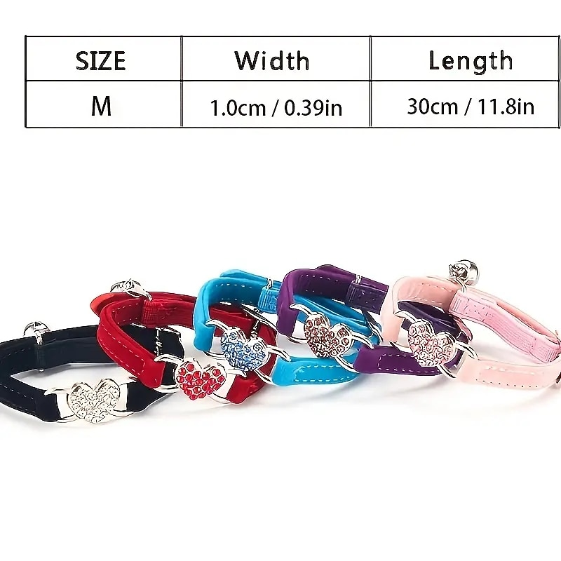 Adorable Pet Collar for Dogs and Cats with Rhinestone Heart and BelStylish and Safe Accessory for Your Furry Friend4