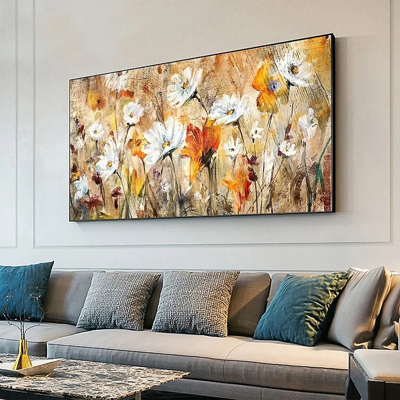 Handmade Hand Painted Wall Art White Flower Landscape Oil Painting on Canvas Large Abstract Modern Boho Floral Painting Home Decoration Decor Rolled Canvas No Frame Unstretched4