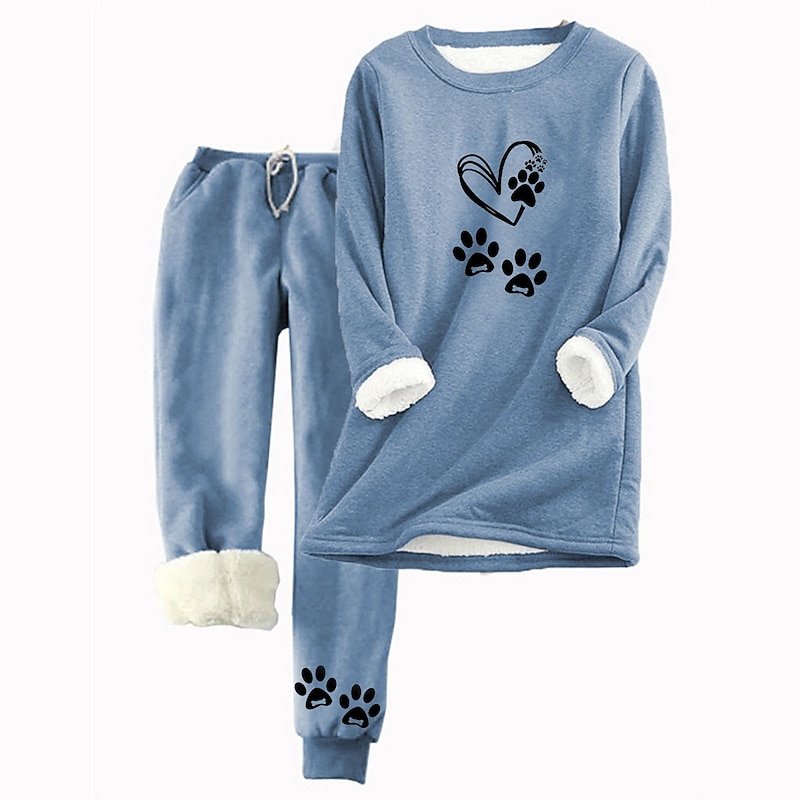 Women's 2 Pieces Sweatshirt Tracksuits Warm Daily Tracksuit Pants Sets Joggers Pants Trousers Long Sleeve Round Neck Cat Letter Drawstring Print Casual Daily Pink Light Grey Gray