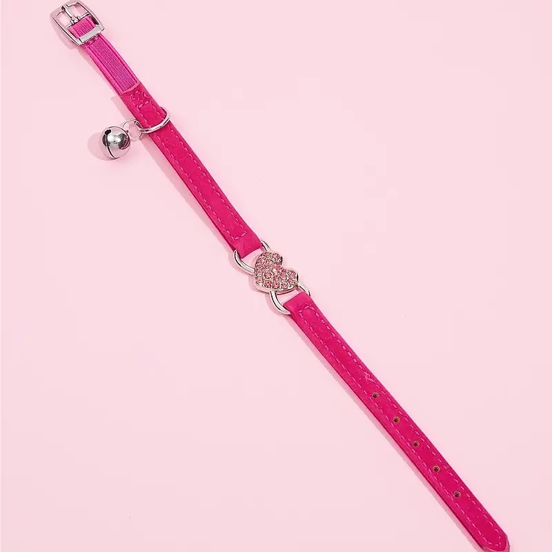 Adorable Pet Collar for Dogs and Cats with Rhinestone Heart and BelStylish and Safe Accessory for Your Furry Friend2