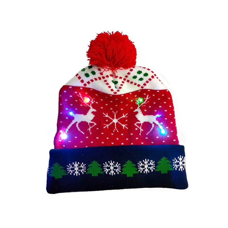 LED Christmas Hat Light Up Christmas Hat Unisex Knitted Beanie Holiday Hat with Deer Printing for Party2