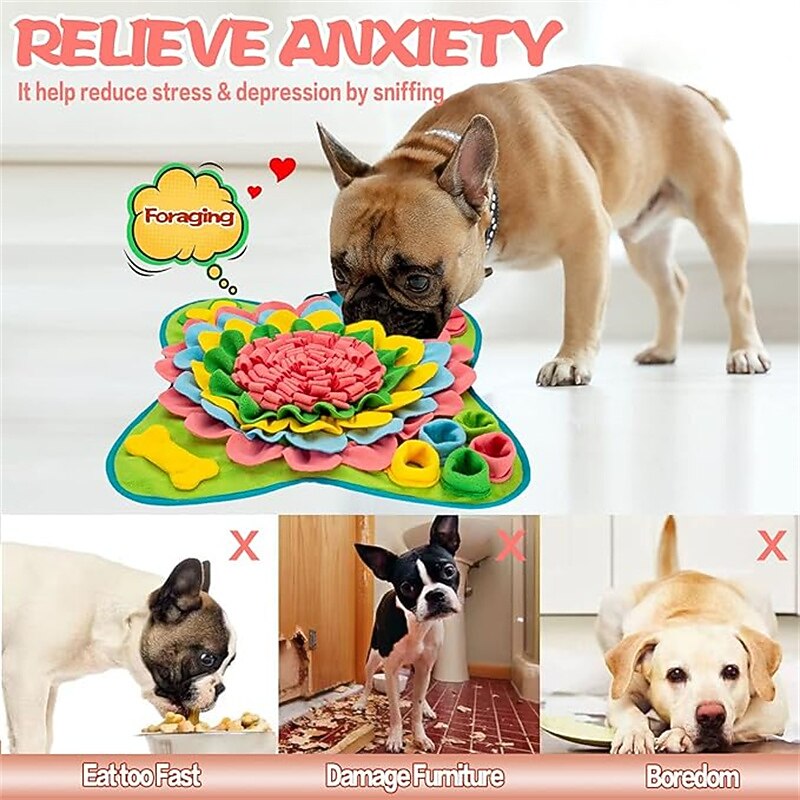 Smelling Mat For Dogs Expels Physical Energy Colorful Flower Bones Pet Smell Training Blanket3