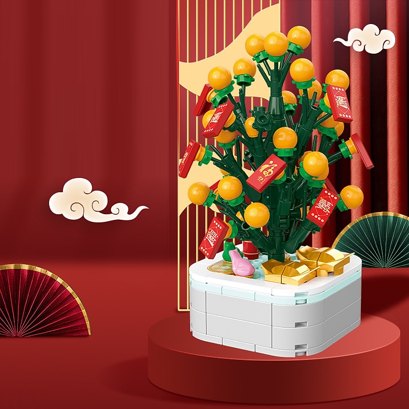 Orange Tree New Year China-chic Gift Potted Children Diy Assembled Small Particle Building Block Toys3