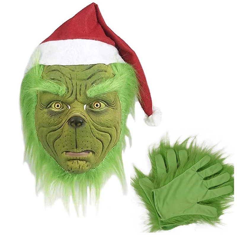 Christmas Monster Mask Green Hair Monster Green Plush Doll  Latex Headgear Ball Party Funny Carnival Christmas Props2