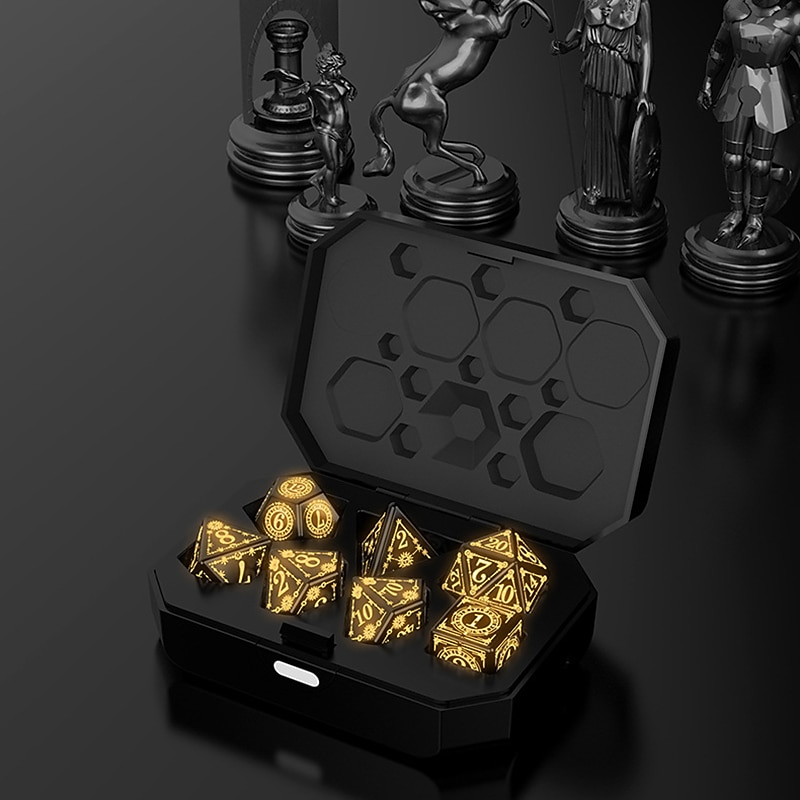 Led Luminous Dnd Dice Dragon And Dungeon Seven Piece Set Warm Breathing Light
