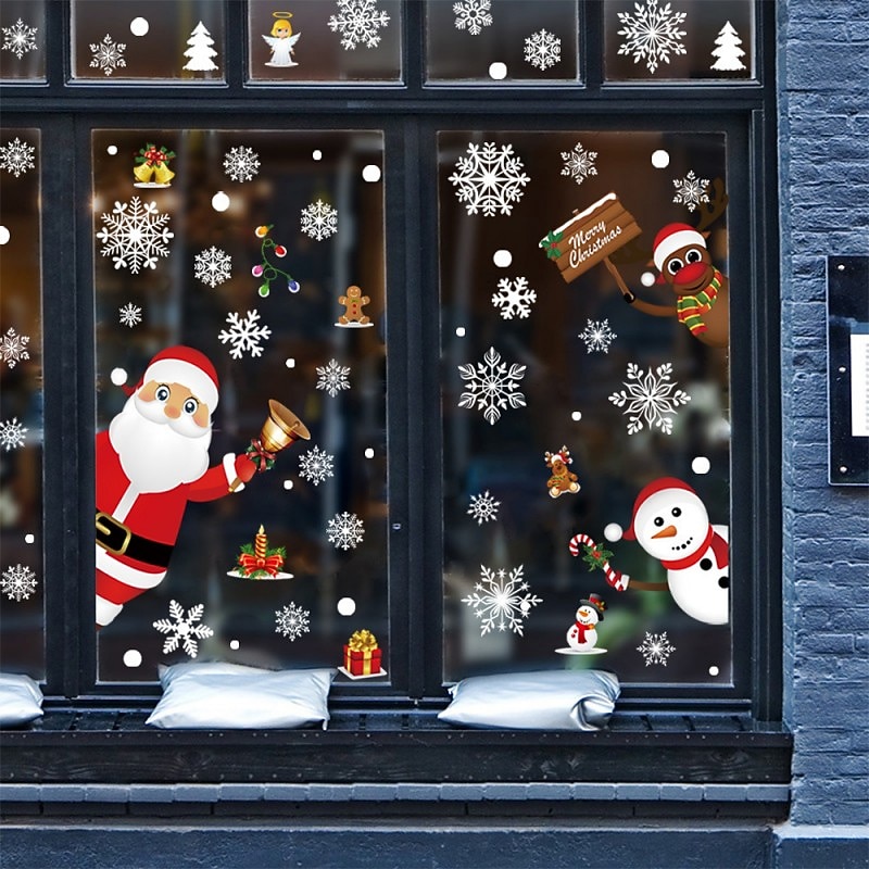 Christmas Stickers Santa Claus Snowman Glass Stickers Window Decoration Snowflake Elk Window Stickers Double-Sided Effect Decoration4