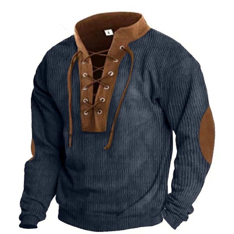 Men's Sweatshirt Apricot Navy Blue Brown Standing Collar Color Block Lace up Sports & Outdoor Daily Holiday Corduroy Streetwear Basic Casual Fall & Winter Clothing Apparel Hoodies Sweatshirts  Long3