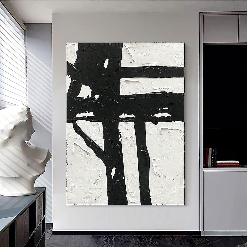 Handmade Oil Painting Canvas Wall Art Decoration Modern Abstract Black and White Simplicity for Home Decor Rolled Frameless Unstretched Painting2