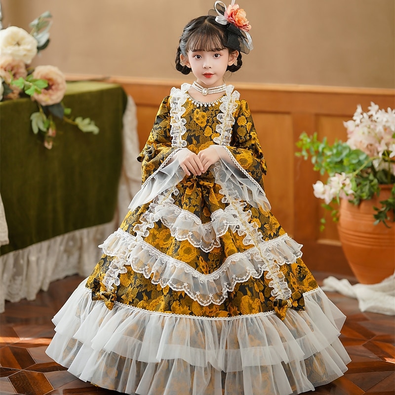 Gothic Rococo Vintage Inspired Dress Party Costume Masquerade Princess Shakespeare Solid Color Ball Gown Fancy Dress Girls' Royal Halloween Carnival Children's Day Wedding Party Wedding Guest Child's