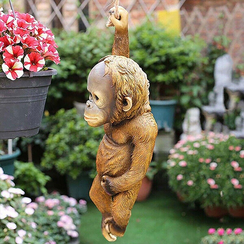 Garden Animal Outdoor Ornaments Decor Resin Monkey Statue DIY Statue Family Miniature Dollhouse Garden Ornament Accessories for Yard Lawn Patio Decorations and Gift2