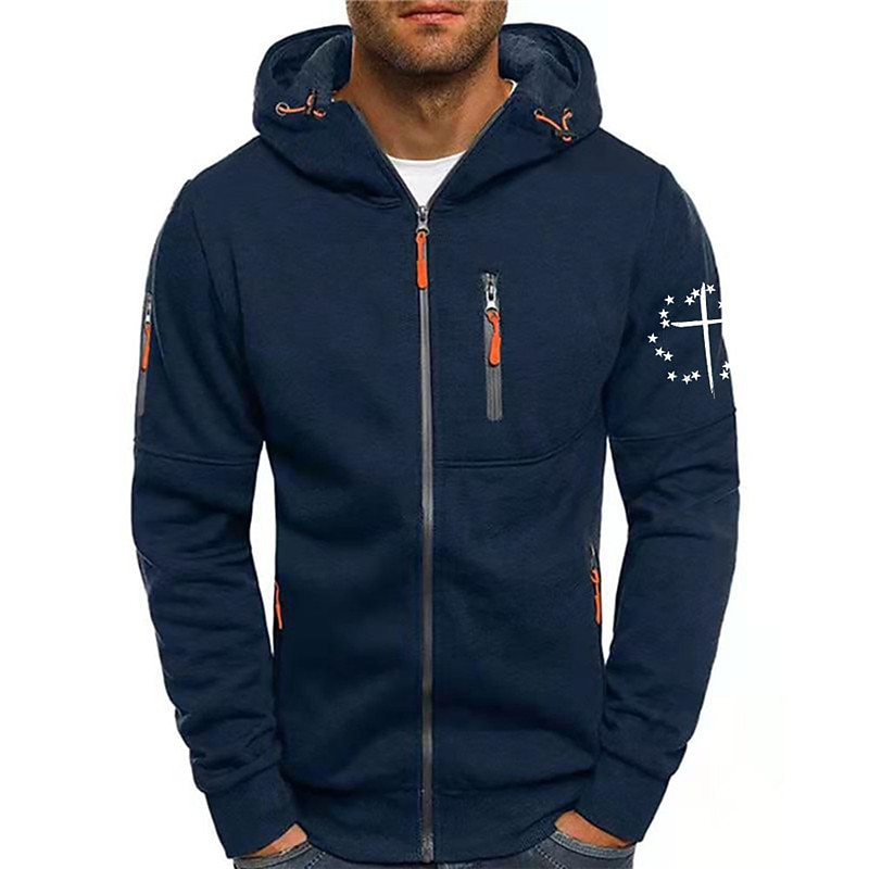 Men's Graphic Prints Stars Hoodies Long Sleeve Sweatshirts Hooded Fashion Daily Vacation Going out Spring & Fall Black White Navy Blue Clothing Apparel Designer S M L XL 2XL 3XL 5