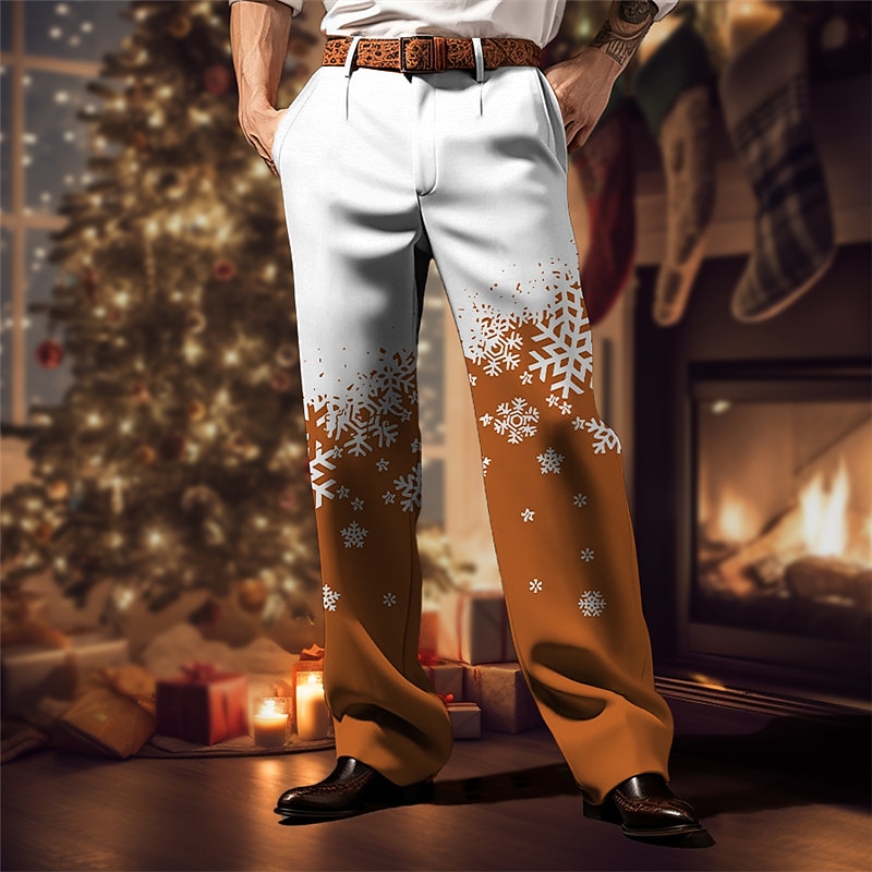 Christmas Men's Christmas Scene Printed Pants Snowflake Business Casual 3D Print Trousers Outdoor Street Wear to work Ugly  Polyester Wine Black Blue S M L High Elasticity Pants2