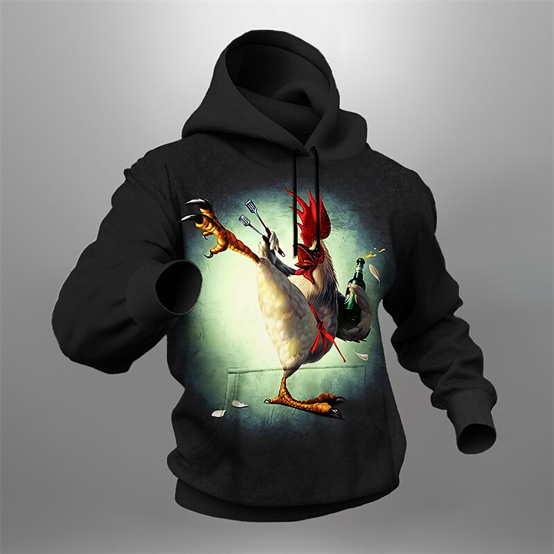 Men's Graphic Rooster Hoodie Hoodies Sweatshirt Fashion Daily Long Sleeve Hooded Vacation Sports Outdoor Holiday Black Red Print Front Pocket Spring &  Fall Designer4