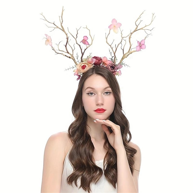 1pc Simulation Tree Branch Antlers Hair Hoop Flowers Tree Branch Headband For Women Cosplay Christmas Festival Birthday Party3