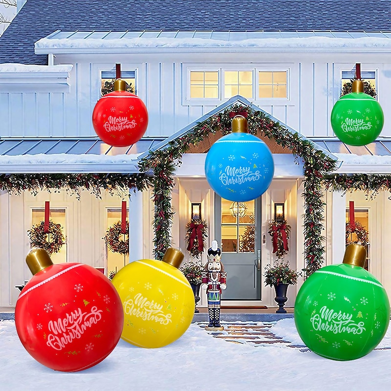 Outdoor Christmas Inflatable Decorated Ball PVC Big Large Balls Xmas Tree Decorations Toy Ball Christmas Ball Courtyard Decoration Christmas Supplies Toys Christmas Atmosphere Ball