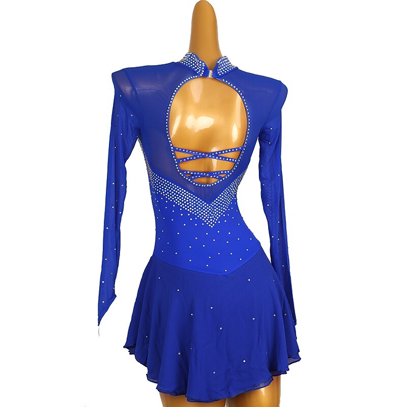 Figure Skating Dress Women's Girls' Ice Skating Dress Red Royal Blue Patchwork Mesh High Elasticity Training Competition Skating Wear Classic Crystal / Rhinestone Long Sleeve Ice Skating Figure4