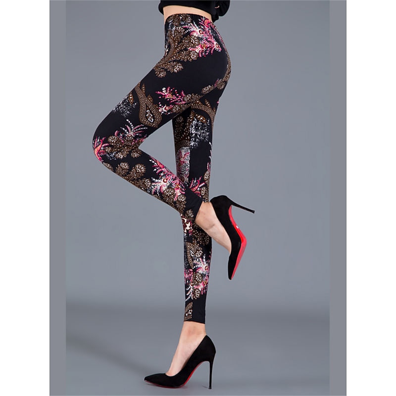 Women's Leggings Cozy Leggings Active Fashion Streetwear Ankle-Length High Waist Floral Animal Dot Printing High Cut Breathability Soft Comfortable Micro-elastic Outdoor Yoga Street dark brown Grey