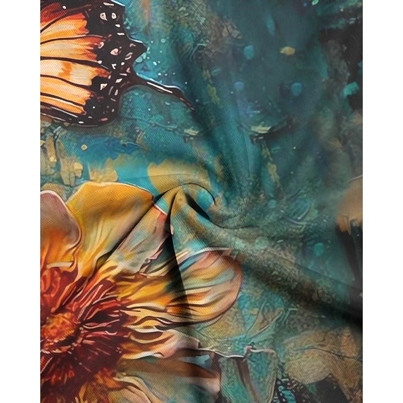 Women's T Shirt Basic Floral Butterfly Print Short Sleeve Regular Tops Round Neck Holiday Weekend Green2