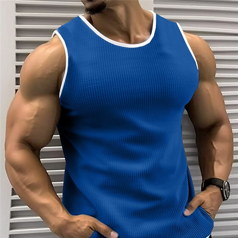 Men's Tank Top Vest Top Undershirt Sleeveless Shirt Sleeveless Crew Neck Summer Color Block Pit Strip Fashion Designer Muscle Outdoor Going out Gym Black Red Blue Top Tee for Men3