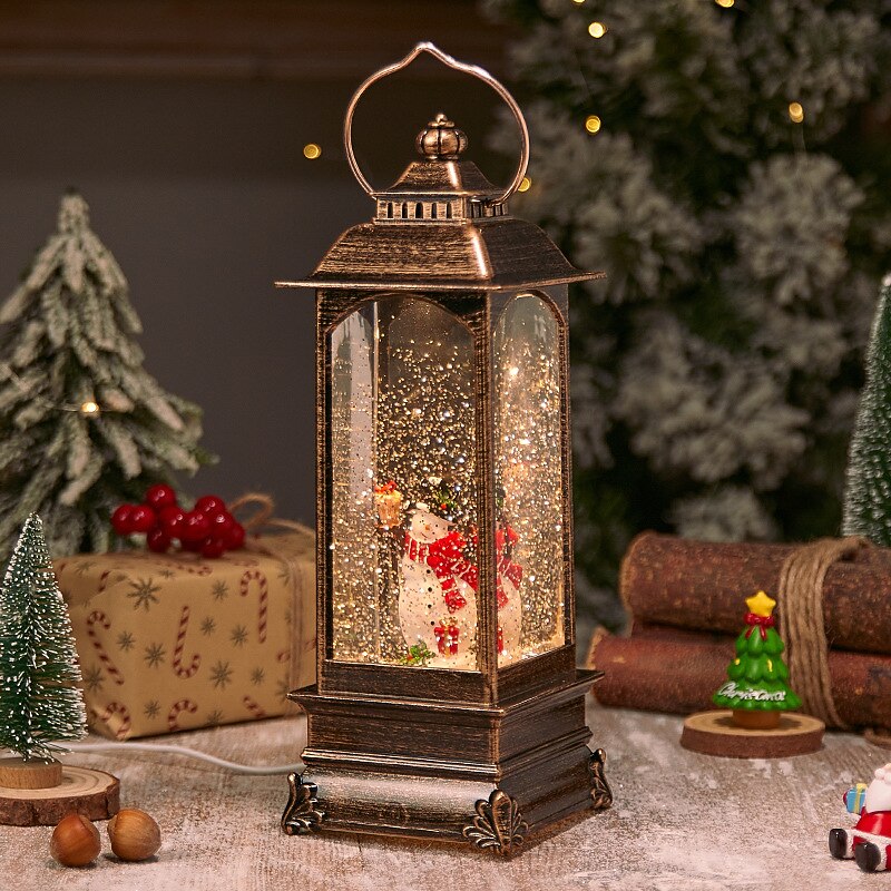 Snowman Family Christmas Lanterm with Musical Snow Globes Swirling Glitter with Color Changing Light for Home Decoration4
