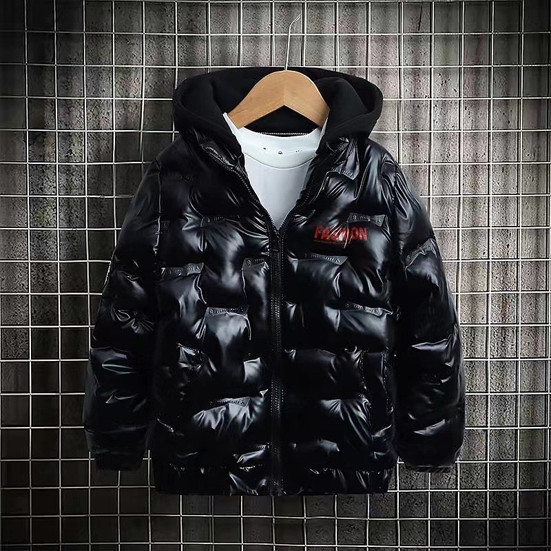 Kids Boys Hoodie Jacket Outerwear Kids Puffer Jacket Solid Color Long Sleeve Zipper Coat Outdoor Cool Daily Black Blue Grey Spring Fall 7-13 Years3