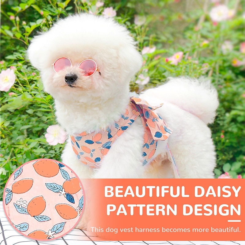 Dog Harness and Leash Set with Bow Knot No Pull Pet Daisy Floral Harness with D-Ring Soft Mesh Dog Harness Vest Set Escape Proof Princess Puppy Harness for Small Girl Dogs Cats4