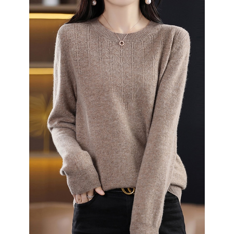 Women's Pullover Sweater Jumper Fashion Streetwear Casual Solid Color Ribbed Crew Neck Knitted Long Sleeve Regular Tops Knit Outdoor Home Daily Cherry Red Shrimp Pink Fall Winter3