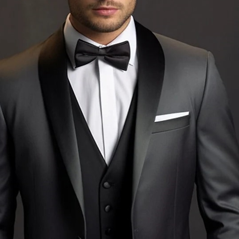 Men's Wedding Wedding Party Tuxedos Party Black Dark Blue Solid Colored Tailored Fit 3 Piece Single Breasted One-button4