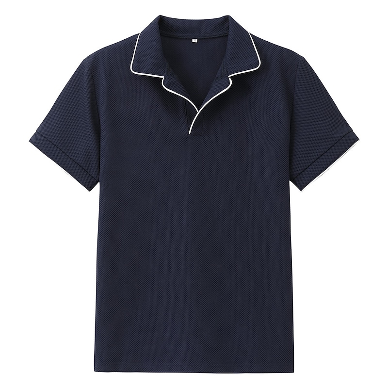 Men's Waffle Polo Shirt Golf Shirt Casual Sports Lapel Short Sleeve Muscle Old Money Style Plain Patchwork Summer Regular Fit Black White Navy Blue Grey Waffle Polo Shirt2