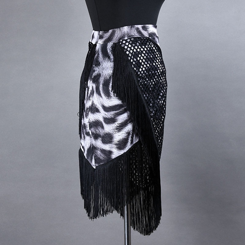 Latin Dance Skirts Leopard Print Tassel Splicing Women's Performance Training High Spandex2