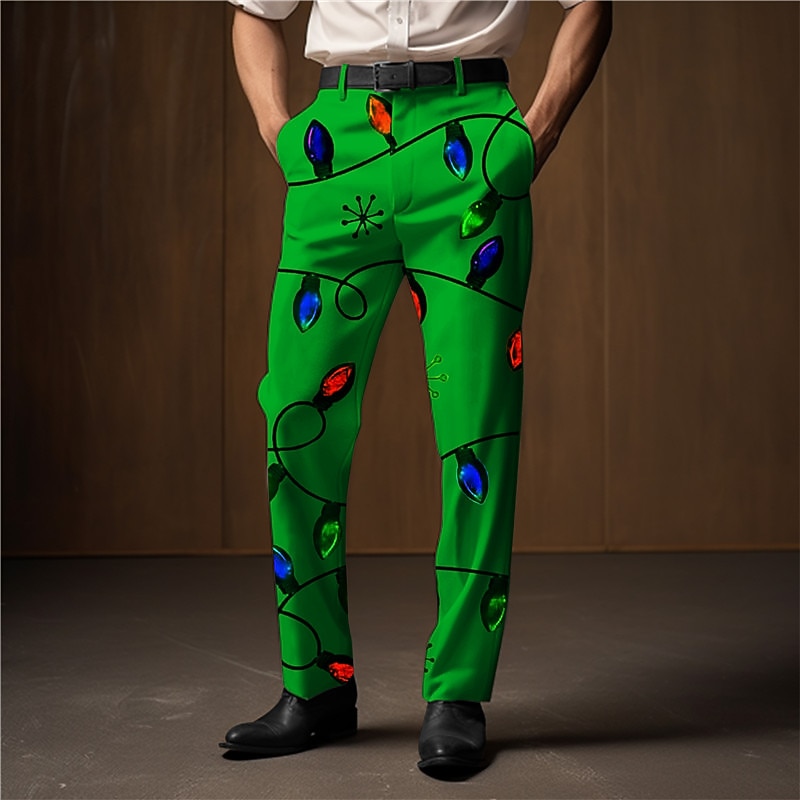 Christmas Men's Christmas Light Printed Sweatpants Lanterns Casual 3D Print  Trousers Outdoor Street Wear to work Ugly  Polyester White Wine Green S M L High Elasticity Pants3