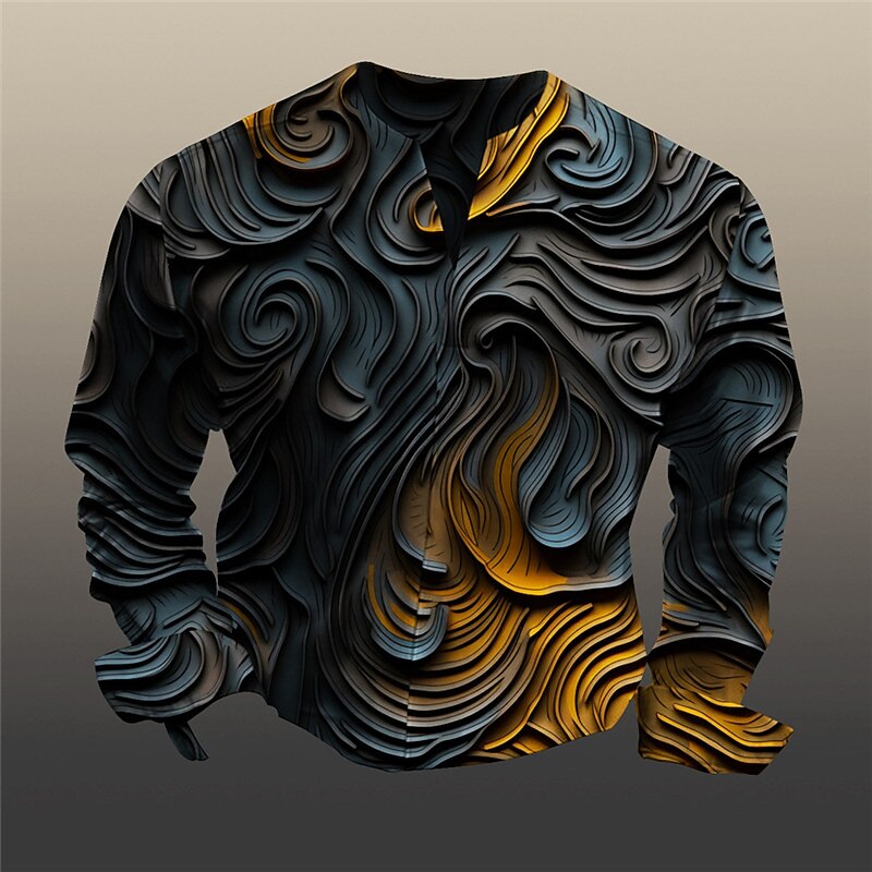 Men's Embossed Relief Pattern Shirt Button Up Shirt Long Sleeve Vintage Outdoor Casual Daily Fall & Winter Split Neck Print Yellow Gray2