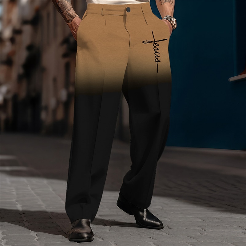 Faith Gradient Ramp Vintage Business Men's 3D Print Pants Trousers Outdoor Street Wear to work Polyester Blue Orange Green S M L High Elasticity Pants3