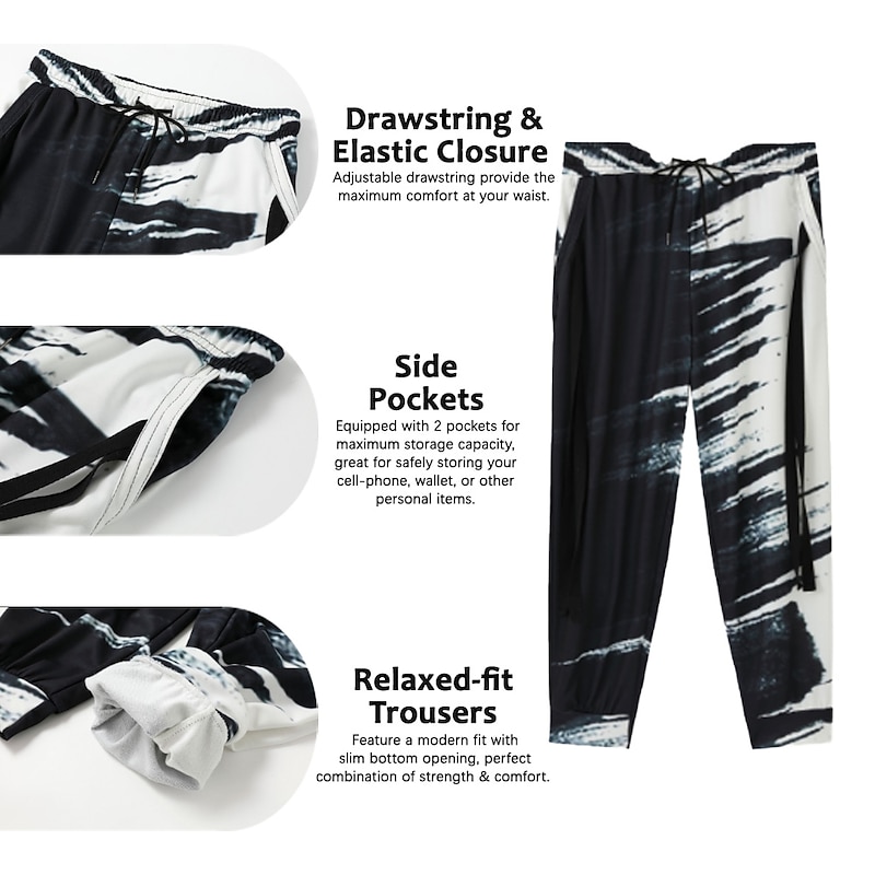 Christmas Brushstrokes Mens Graphic Pants | Casual Sports Outdoor Black Cotton | Graffiti | Sweatpants Joggers Trousers Drawstring Side Pockets Elastic Waist Prints Comfort Breathable Daily Blend2
