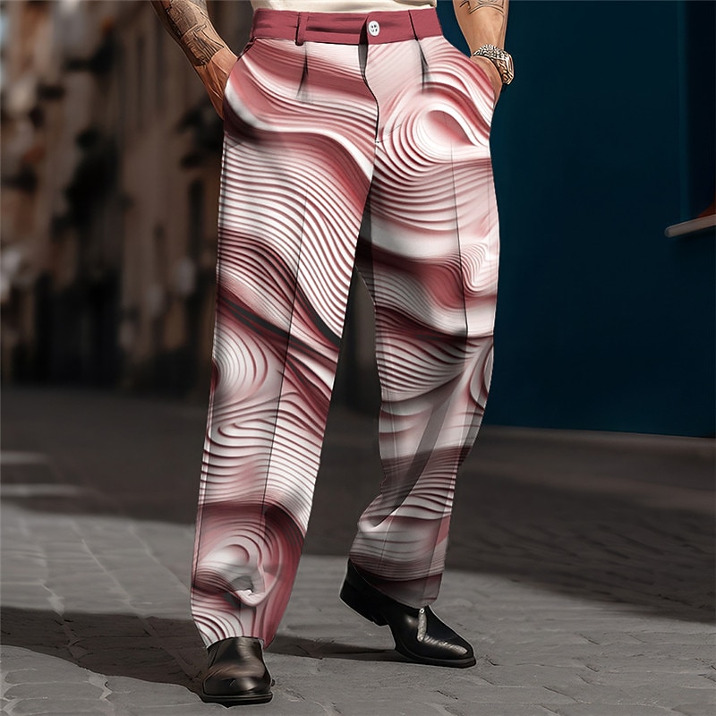 Embossed Relief Pattern Abstract Men's 3D Print Pants Trousers Outdoor Street Wear to work Polyester Blue Brown Green S M L High Elasticity Pants4