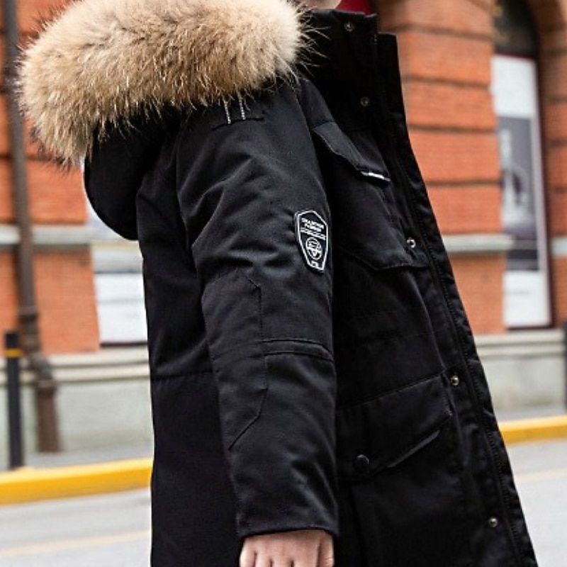 Kids Boys' Down Coat Puffer Jacket Outerwear Kids Puffer Jacket Solid Color Long Sleeve Pocket Buttons Coat Outdoor Cool Daily Black Winter 7-13 Years4