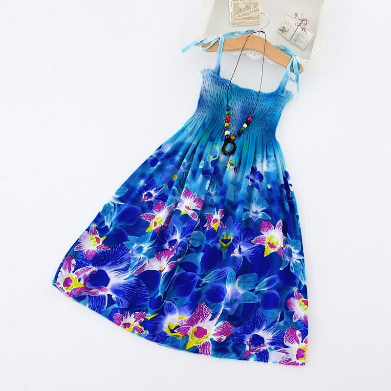 Kids Little Girls' Dress Floral Strap Dress Daily Vacation Beach Print Green White Black Cotton Knee-length Sleeveless Basic Essential Casual Vacation Dresses Spring Summer Regular Fit 3-12 Years2